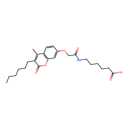 6-({[(3-hexyl-4-methyl-2-oxo-2H-chromen-7-yl)oxy]acetyl}amino)hexanoic acid structure