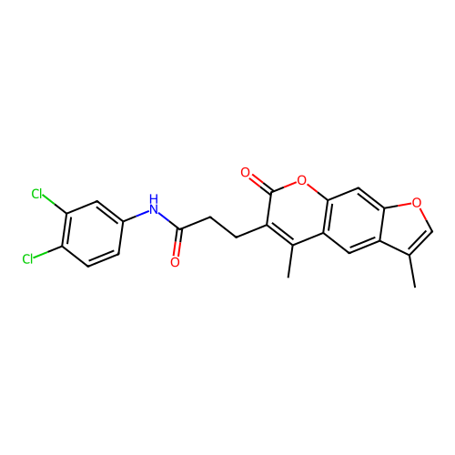 N-(3,4-dichlorophenyl)-3-(3,5-dimethyl-7-oxo-7H-furo[3,2-g]chromen-6-yl)propanamide structure