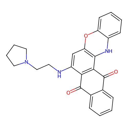 7-((2-(pyrrolidin-1-yl)ethyl)amino)-8H-naphtho[2,3-a]phenoxazine-8,13(14H)-dione structure