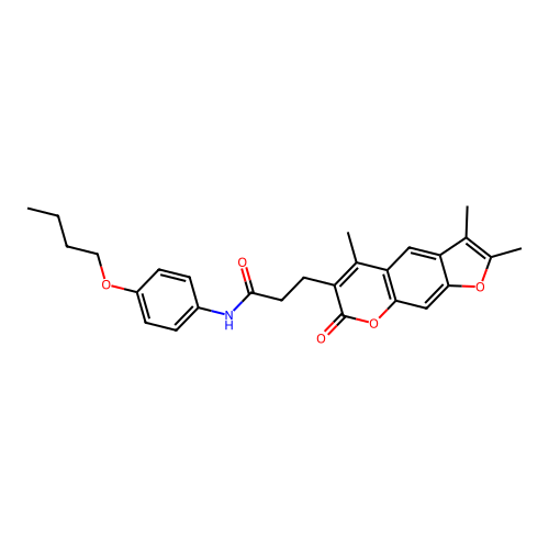 N-(4-butoxyphenyl)-3-(2,3,5-trimethyl-7-oxo-7H-furo[3,2-g]chromen-6-yl)propanamide structure