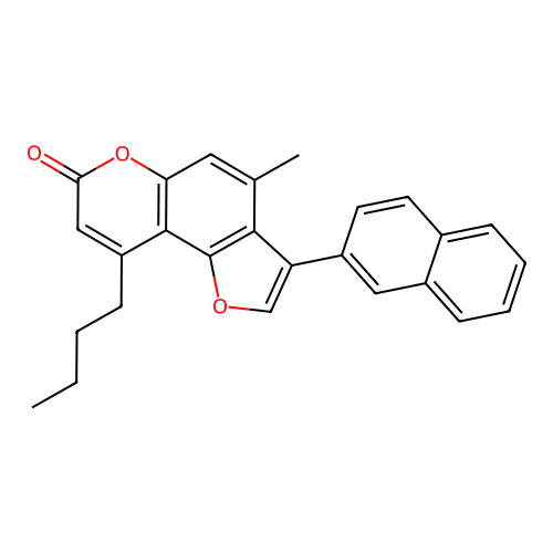 9-butyl-4-methyl-3-(2-naphthyl)-7H-furo[2,3-f]chromen-7-one structure