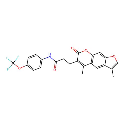 3-(3,5-dimethyl-7-oxo-7H-furo[3,2-g]chromen-6-yl)-N-(4-(trifluoromethoxy)phenyl)propanamide structure