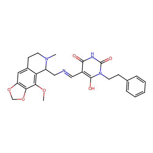 (5Z)-6-hydroxy-5-({[(4-methoxy-6-methyl-5,6,7,8-tetrahydro[1,3]dioxolo[4,5-g]isoquinolin-5-yl)methyl]amino}methylidene)-3-(2-phenylethyl)pyrimidine-2,4(3H,5H)-dione structure