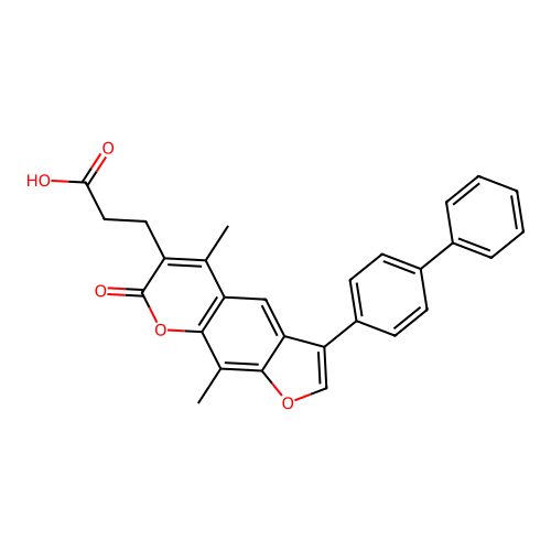 3-[5,9-Dimethyl-7-oxo-3-(4-phenylphenyl)furo[3,2-g]chromen-6-yl]propanoic acid structure