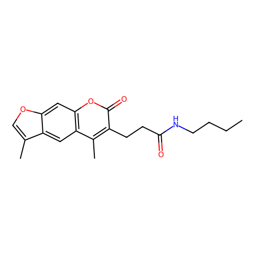 N-butyl-3-(3,5-dimethyl-7-oxo-7H-furo[3,2-g]chromen-6-yl)propanamide structure