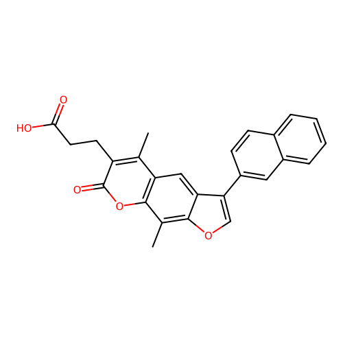 3-[5,9-dimethyl-3-(2-naphthyl)-7-oxo-7H-furo[3,2-g]chromen-6-yl]propanoic acid structure
