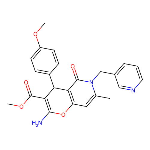 methyl 2-amino-4-(4-methoxyphenyl)-7-methyl-5-oxo-6-(pyridin-3-ylmethyl)-5,6-dihydro-4H-pyrano[3,2-c]pyridine-3-carboxylate structure