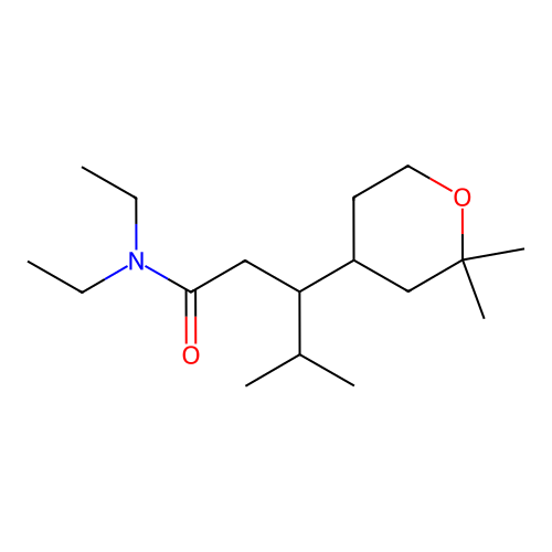 3-(2,2-dimethyltetrahydro-2H-pyran-4-yl)-N,N-diethyl-4-methylpentanamide structure