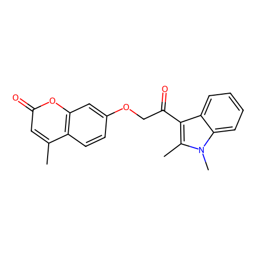 7-(2-(1,2-dimethyl-1H-indol-3-yl)-2-oxoethoxy)-4-methyl-2H-chromen-2-one structure