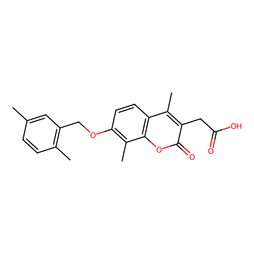 {7-[(2,5-dimethylbenzyl)oxy]-4,8-dimethyl-2-oxo-2H-chromen-3-yl}acetic acid structure