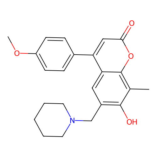 7-hydroxy-4-(4-methoxyphenyl)-8-methyl-6-(piperidinomethyl)-2H-chromen-2-one structure