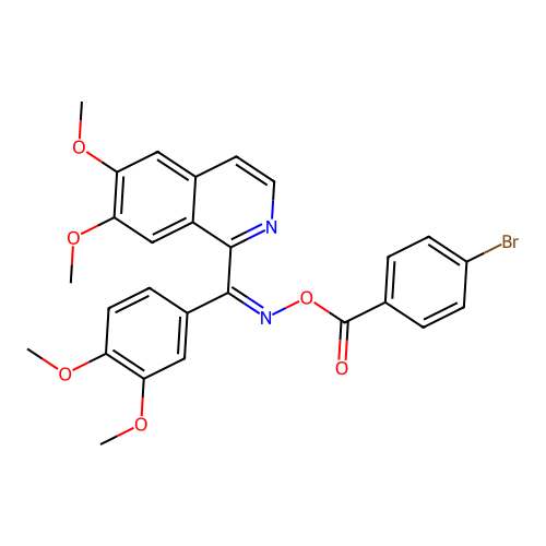 (Z)-(6,7-dimethoxyisoquinolin-1-yl)(3,4-dimethoxyphenyl)methanone O-(4-bromobenzoyl) oxime structure