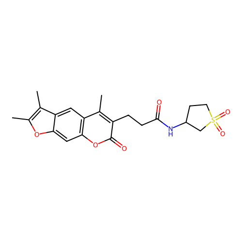 N-(1,1-dioxidotetrahydrothiophen-3-yl)-3-(2,3,5-trimethyl-7-oxo-7H-furo[3,2-g]chromen-6-yl)propanamide structure