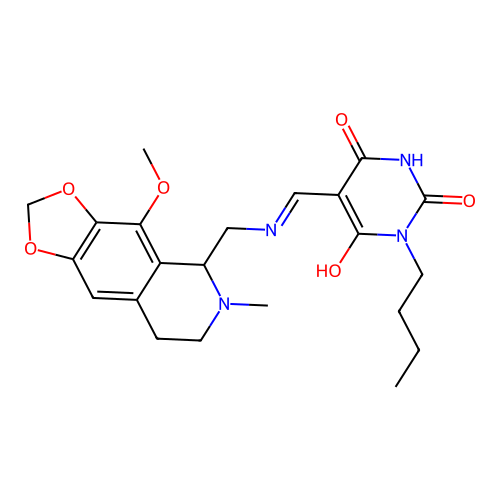 (5Z)-1-butyl-5-({[(4-methoxy-6-methyl-5,6,7,8-tetrahydro[1,3]dioxolo[4,5-g]isoquinolin-5-yl)methyl]amino}methylidene)pyrimidine-2,4,6(1H,3H,5H)-trione structure