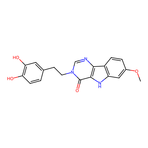 3-(3,4-dihydroxyphenethyl)-7-methoxy-3H-pyrimido[5,4-b]indol-4(5H)-one structure