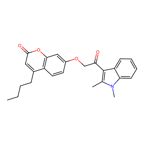 4-butyl-7-(2-(1,2-dimethyl-1H-indol-3-yl)-2-oxoethoxy)-2H-chromen-2-one structure