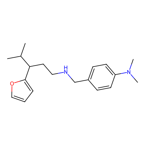 4-(((3-(furan-2-yl)-4-methylpentyl)amino)methyl)-N,N-dimethylaniline structure