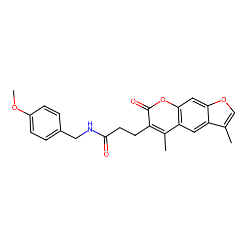 3-(3,5-dimethyl-7-oxo-7H-furo[3,2-g]chromen-6-yl)-N-(4-methoxybenzyl)propanamide structure