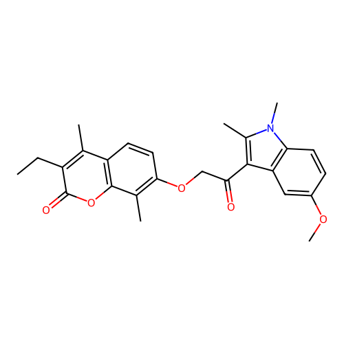3-ethyl-7-(2-(5-methoxy-1,2-dimethyl-1H-indol-3-yl)-2-oxoethoxy)-4,8-dimethyl-2H-chromen-2-one structure