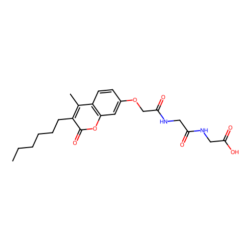 N-{[(3-hexyl-4-methyl-2-oxo-2H-chromen-7-yl)oxy]acetyl}glycylglycine structure