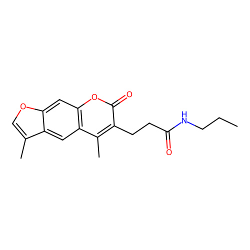 3-(3,5-dimethyl-7-oxo-7H-furo[3,2-g]chromen-6-yl)-N-propylpropanamide structure