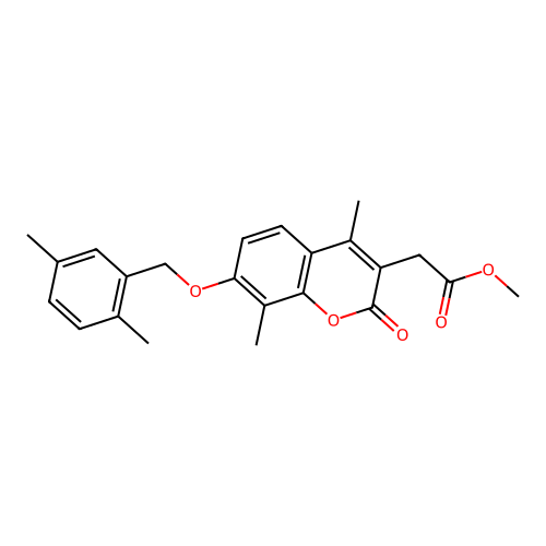 methyl {7-[(2,5-dimethylbenzyl)oxy]-4,8-dimethyl-2-oxo-2H-chromen-3-yl}acetate structure