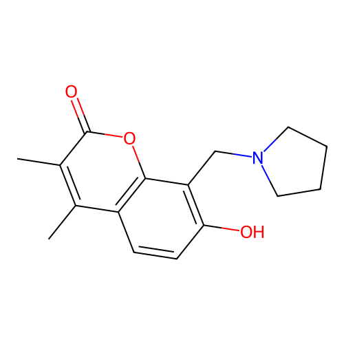 7-hydroxy-3,4-dimethyl-8-(pyrrolidin-1-ylmethyl)-2H-chromen-2-one structure