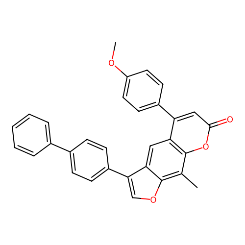 3-([1,1'-biphenyl]-4-yl)-5-(4-methoxyphenyl)-9-methyl-7H-furo[3,2-g]chromen-7-one structure