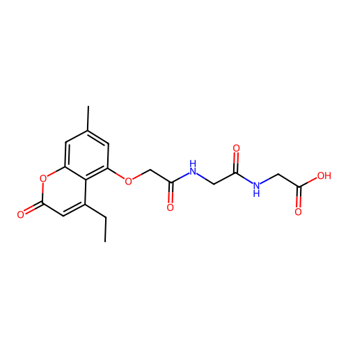 N-{[(4-ethyl-7-methyl-2-oxo-2H-chromen-5-yl)oxy]acetyl}glycylglycine structure