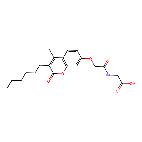 N-{[(3-hexyl-4-methyl-2-oxo-2H-chromen-7-yl)oxy]acetyl}glycine structure