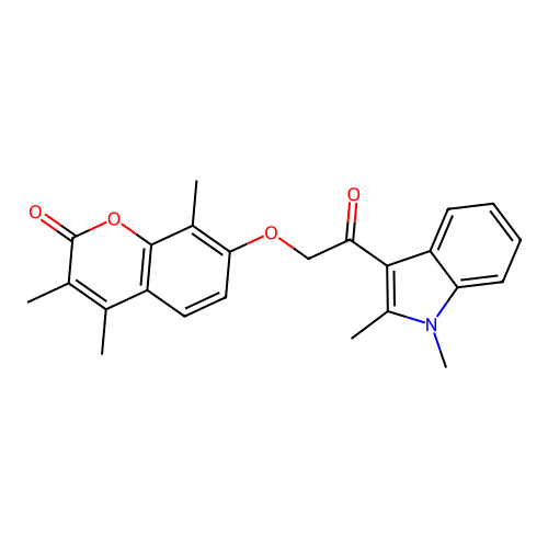 7-(2-(1,2-dimethyl-1H-indol-3-yl)-2-oxoethoxy)-3,4,8-trimethyl-2H-chromen-2-one structure