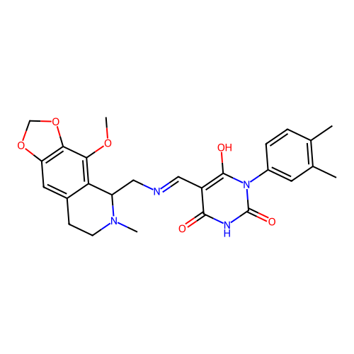(5Z)-1-(3,4-dimethylphenyl)-5-({[(4-methoxy-6-methyl-5,6,7,8-tetrahydro[1,3]dioxolo[4,5-g]isoquinolin-5-yl)methyl]amino}methylidene)pyrimidine-2,4,6(1H,3H,5H)-trione structure