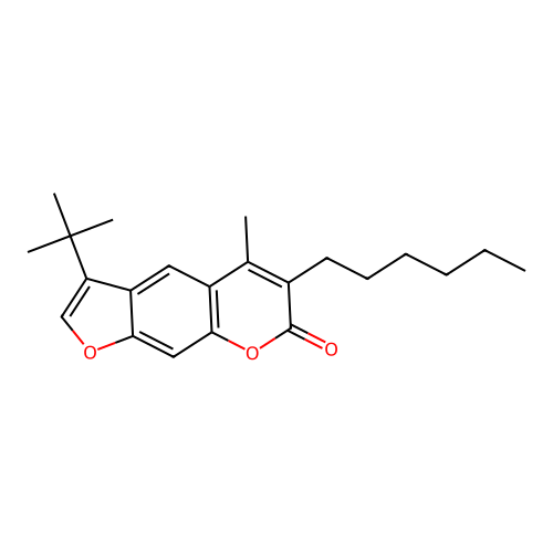 3-tert-butyl-6-hexyl-5-methyl-7H-furo[3,2-g]chromen-7-one structure
