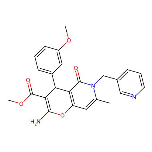 methyl 2-amino-4-(3-methoxyphenyl)-7-methyl-5-oxo-6-(pyridin-3-ylmethyl)-5,6-dihydro-4H-pyrano[3,2-c]pyridine-3-carboxylate structure