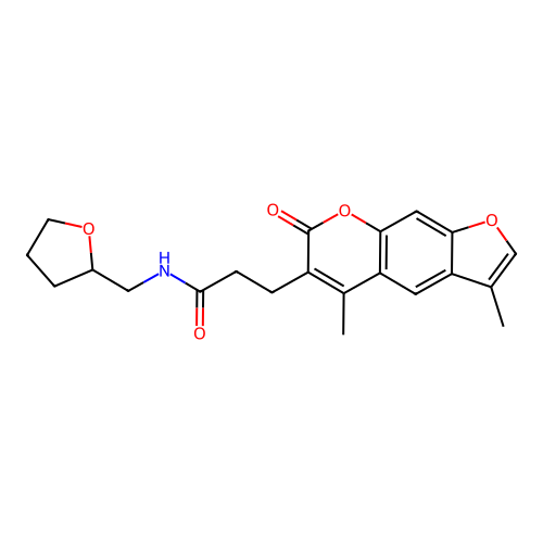 3-(3,5-dimethyl-7-oxofuro[3,2-g]chromen-6-yl)-N-(oxolan-2-ylmethyl)propanamide structure