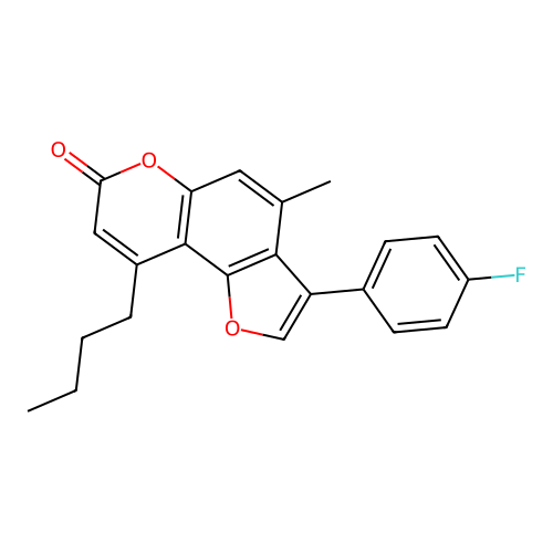 9-butyl-3-(4-fluorophenyl)-4-methyl-7H-furo[2,3-f]chromen-7-one structure