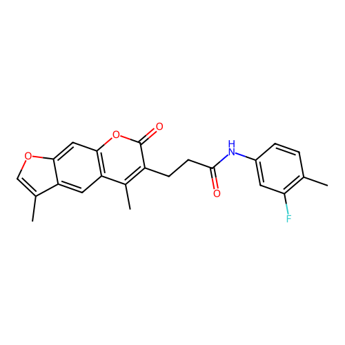 3-(3,5-dimethyl-7-oxo-7H-furo[3,2-g]chromen-6-yl)-N-(3-fluoro-4-methylphenyl)propanamide structure
