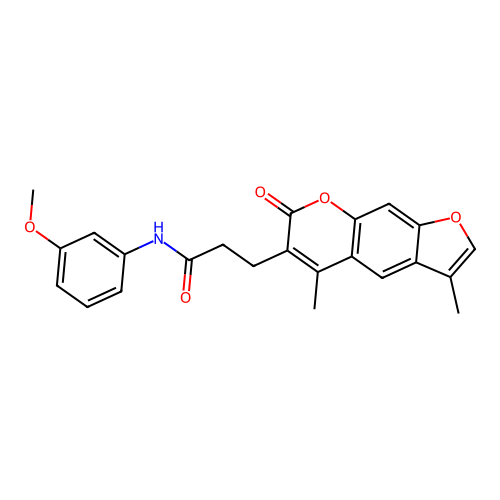 3-(3,5-dimethyl-7-oxo-7H-furo[3,2-g]chromen-6-yl)-N-(3-methoxyphenyl)propanamide structure