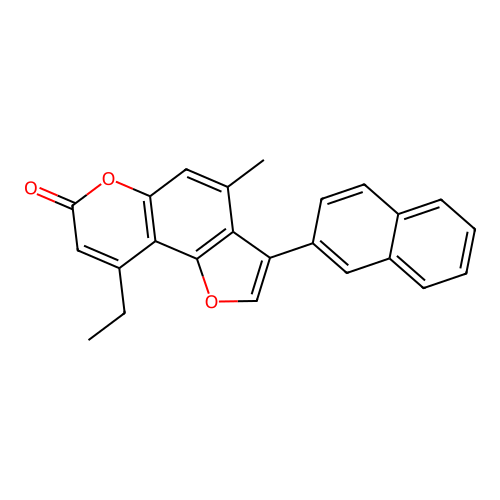 9-ethyl-4-methyl-3-(naphthalen-2-yl)-7H-furo[2,3-f]chromen-7-one structure