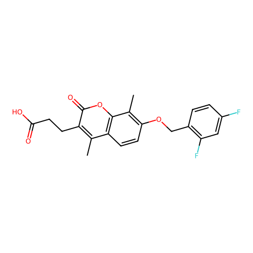3-{7-[(2,4-difluorobenzyl)oxy]-4,8-dimethyl-2-oxo-2H-chromen-3-yl}propanoic acid structure