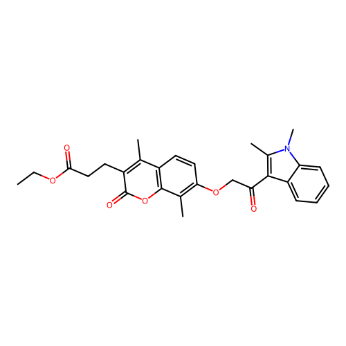 ethyl 3-(7-(2-(1,2-dimethyl-1H-indol-3-yl)-2-oxoethoxy)-4,8-dimethyl-2-oxo-2H-chromen-3-yl)propanoate structure