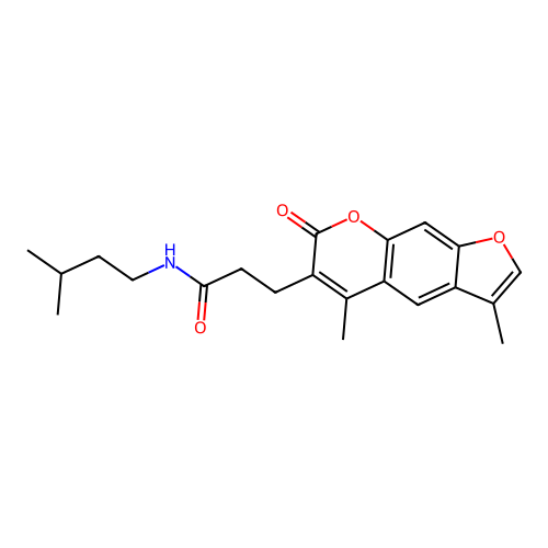 3-(3,5-dimethyl-7-oxo-7H-furo[3,2-g]chromen-6-yl)-N-(3-methylbutyl)propanamide structure