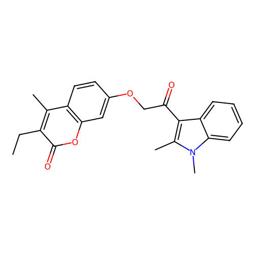 7-(2-(1,2-dimethyl-1H-indol-3-yl)-2-oxoethoxy)-3-ethyl-4-methyl-2H-chromen-2-one structure
