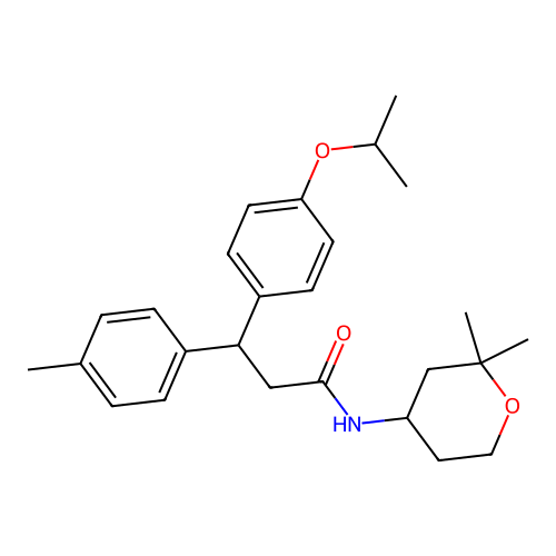 N-(2,2-dimethyloxan-4-yl)-3-(4-methylphenyl)-3-(4-propan-2-yloxyphenyl)propanamide structure
