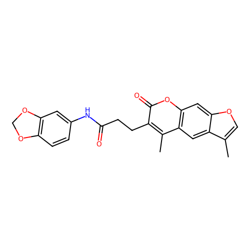 N-(benzo[d][1,3]dioxol-5-yl)-3-(3,5-dimethyl-7-oxo-7H-furo[3,2-g]chromen-6-yl)propanamide structure