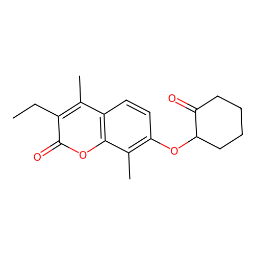 3-ethyl-4,8-dimethyl-7-[(2-oxocyclohexyl)oxy]-2H-chromen-2-one structure
