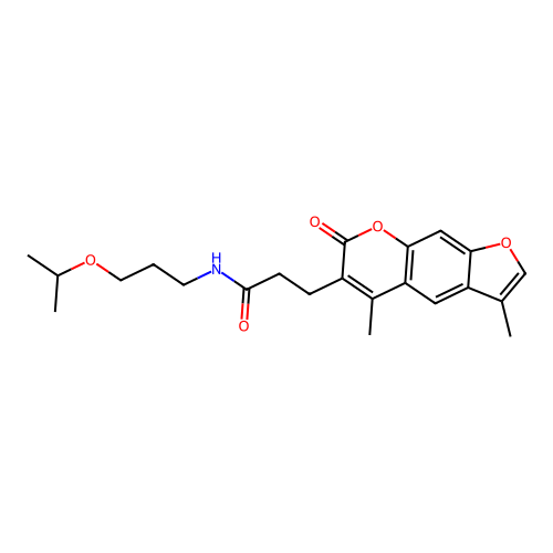 3-(3,5-dimethyl-7-oxo-7H-furo[3,2-g]chromen-6-yl)-N-(3-isopropoxypropyl)propanamide structure