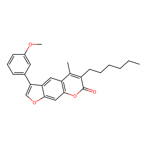 6-hexyl-3-(3-methoxyphenyl)-5-methyl-7H-furo[3,2-g]chromen-7-one structure