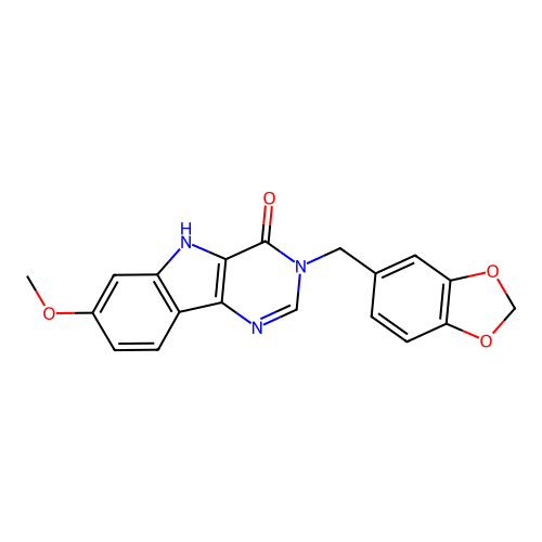 3-(benzo[d][1,3]dioxol-5-ylmethyl)-7-methoxy-3H-pyrimido[5,4-b]indol-4(5H)-one structure