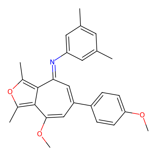 (E)-N-(8-methoxy-6-(4-methoxyphenyl)-1,3-dimethyl-4H-cyclohepta[c]furan-4-ylidene)-3,5-dimethylaniline structure